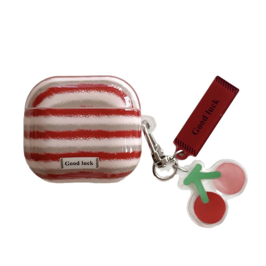 ins niche retro red striped cherry for airpodspro1 protective case airpods 1st generation earphone cover