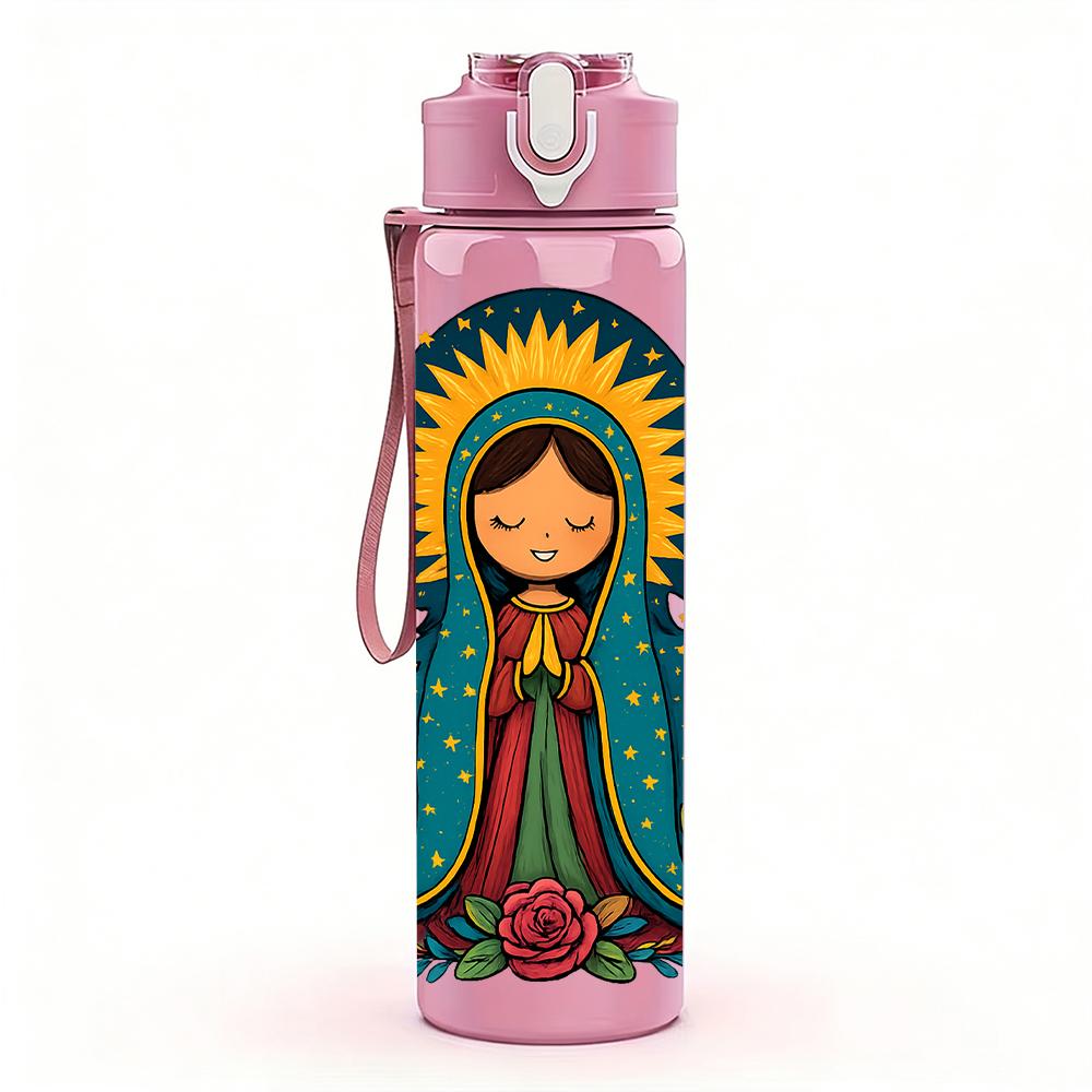 1PC Guadalupe Virgin Portrait 750ml Color Plastic Sports Water Bottle Leakproof Flip Straw Lid For Sports Office Home Use