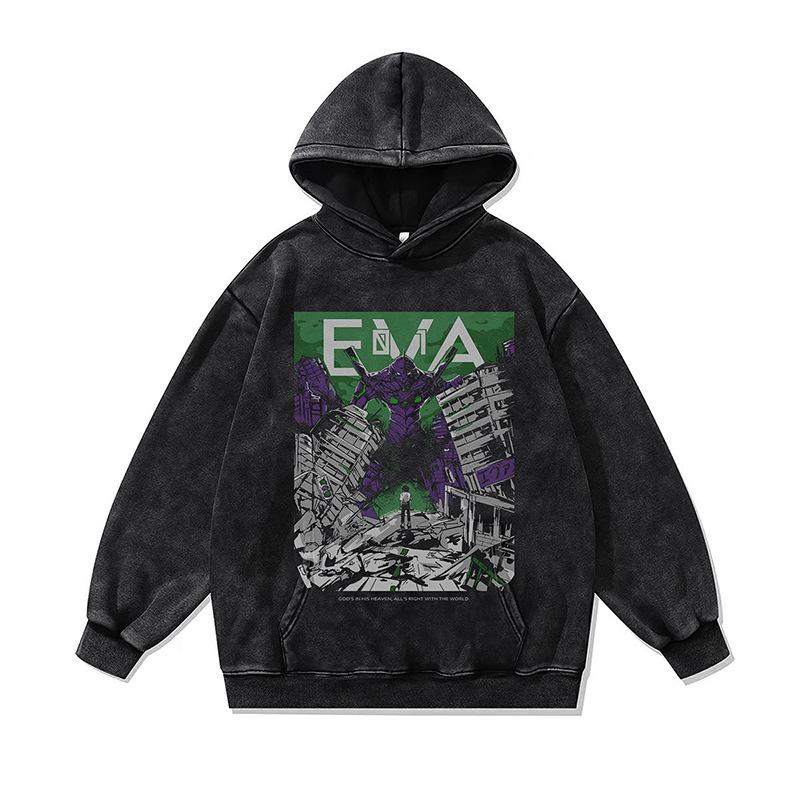 Japanese Dark Cartoon Digital Direct Injection Printing Hoodie Retro 430G Pure Cotton Loose Wash Sweater Men