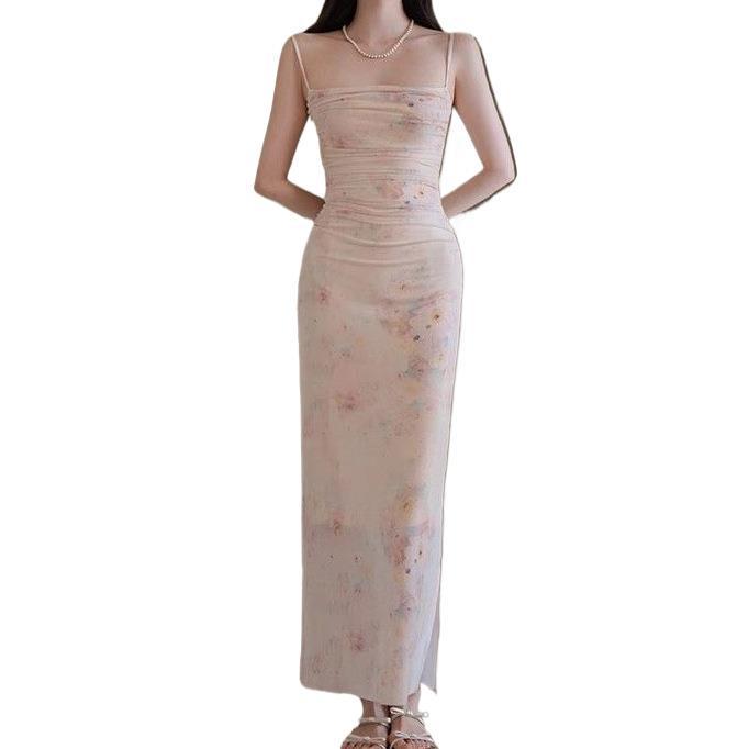 Off-Shoulder Floral Maxi Dress for Women, Slimming Mesh Waist, Gentle Summer Style