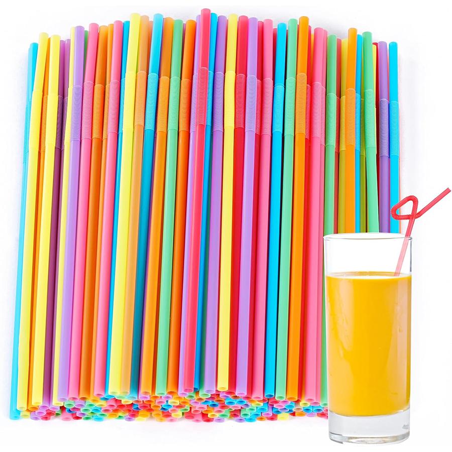 100pcs 25cm Disposable Plastic Straw Stretchable Artistic Curved Straw for Juice Beverage Soda Restaurant Tableware Accessories