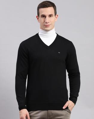 Mens Solid Black V Neck Full Sleeve Pullover