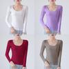 Cotton Crew Neck Slim Fit Long Sleeve Tshirt With Solid Color For Casual Wear