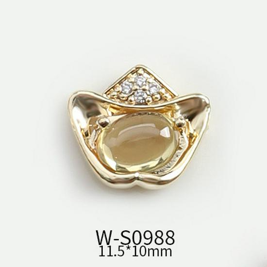 Festive Chinese Style Manicure: Lucky Bag Zirconia Ornaments with Golden Toad, Yuanbao, and Money Character Press-on Nails