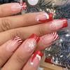 Festive Christmas Press On Nails Set 24Pcs Medium Square Flase Nail Snowflakes Artificial Nail for Easy Holiday Nail Art