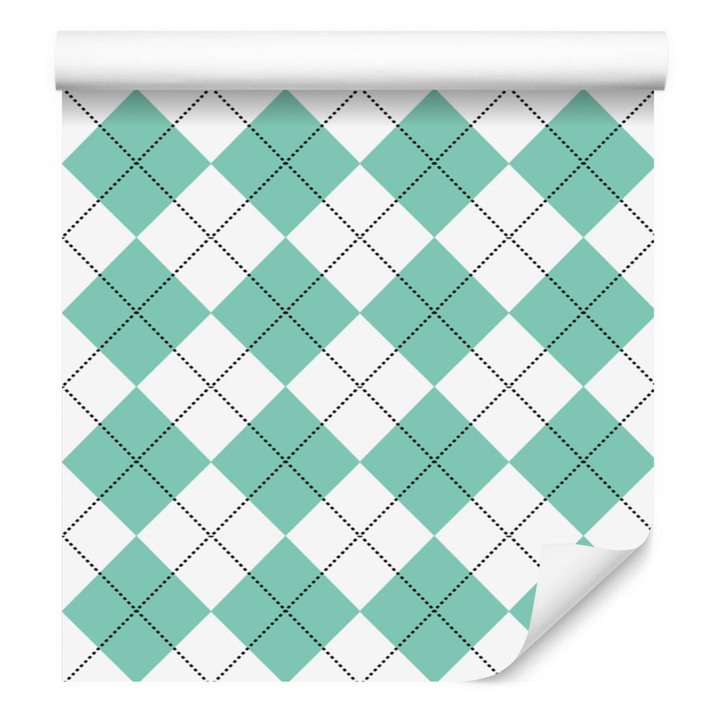 Basic Retro Plaid Wallpaper, Sea and White, 50x1000
