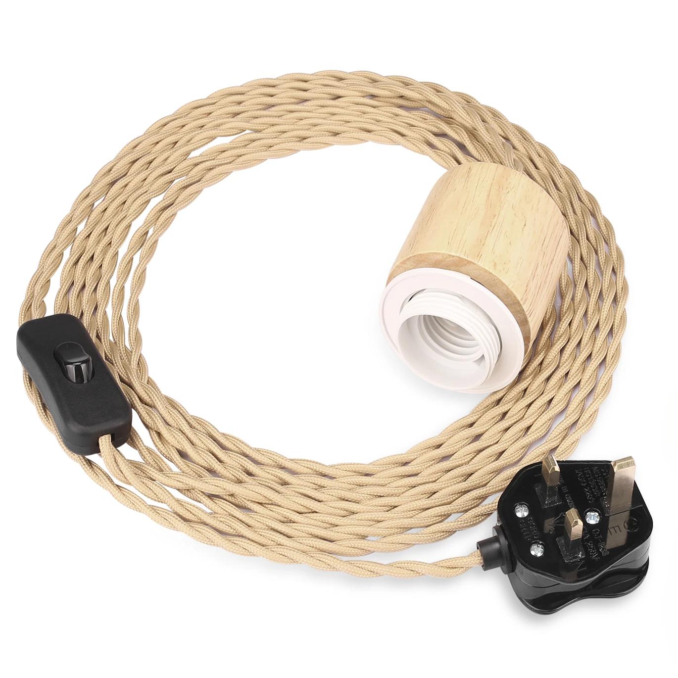 

5 м DIY витой шнур с держателем лампы веревка электрический провод E27 EU вилка деревянная розетка винтажный витой кабель с выключателем ВКЛ ВЫКЛ