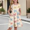 Children's Skirt Round Neck Short Sleeve Princess Dress Fashion Casual Pocket Dress For Girls