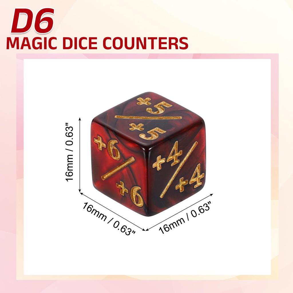 Uxcell 48-Piece Magic Dice Counter Acrylic D6 Life Token Dice Set with Pouch for Standard Card Games, Red & Black