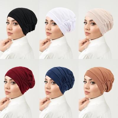 Comfortable Vintage Hijab Caps Elastic Soft Polyester Islamic Headband Breathable Wrap Style Cancer Chemo Hat Hair Loss