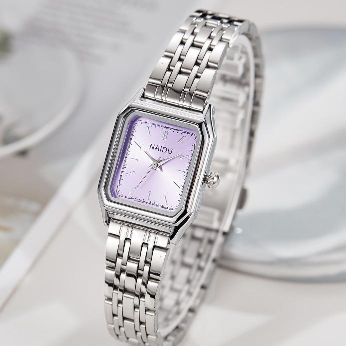 Compact Square Steel Band Quartz Watch Stainless Steel Band Fashionable Girls Watch Forest Square Watch