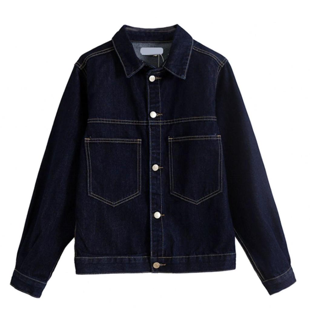 Korean Retro Denim Jacket for Women - Loose Fit, Large Size, Dark Wash, Spring & Autumn 2024