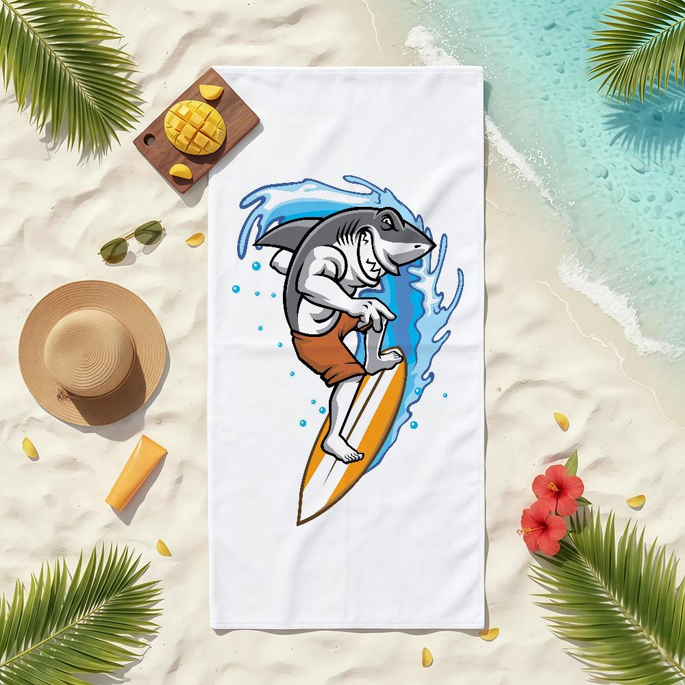 Cartoon Shark Surfing Towel Soft Pool Gift For Travel Gym Shower Camping Quick Dry Sports Beach Towels