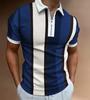 Men's short-sleeved polo shirt Casual business shirt with striped zipper Fashion 2025 summer new zipper polo shirt