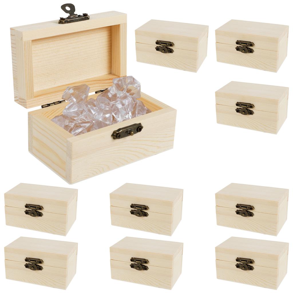 10Pcs Wooden Jewelry Box DIY Unfinished Keepsake Box with Lid DIY Mini Jewelry Shell Storage Boxes for Girls Boys Birthday Gifts