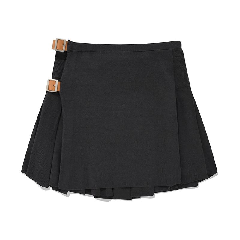 KIRSH Knit Wrap Pleated Skirt [Charcoal]