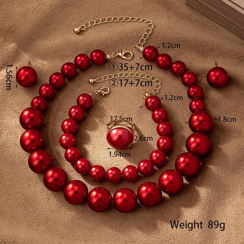 Elegant Faux Pearl Jewelry Set: Necklace, Bracelet, Ring & Earrings for Women