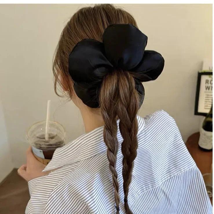Oversized Fluffy Bread Flower Elastic Hair Ties for Women Solid Color Sweet Cute Girls High Ponytail Scrunchies Trendy Headdress