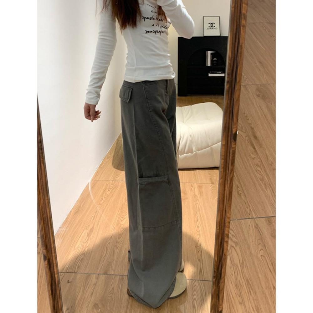 Wide-leg denim overalls women's spring and autumn new high-waisted loose and thin versatile casual straight jeans