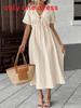 Bohemian Style Deep V Dress With Cross Tie For Casual Summer Wear