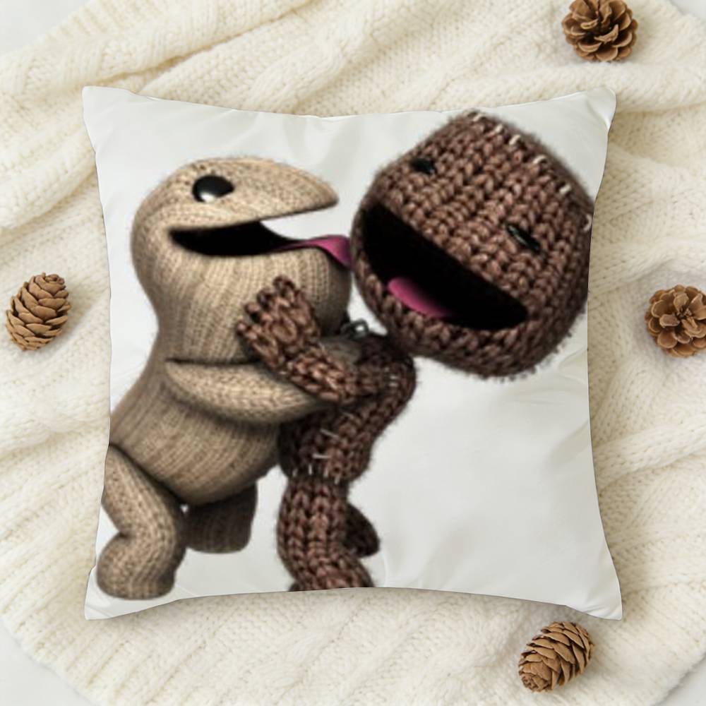 Funny Lbp Sackboy Cartoon Style Double-Sided Printed Square Decorative Cushion Cover For Sofa Living Room Home Decor