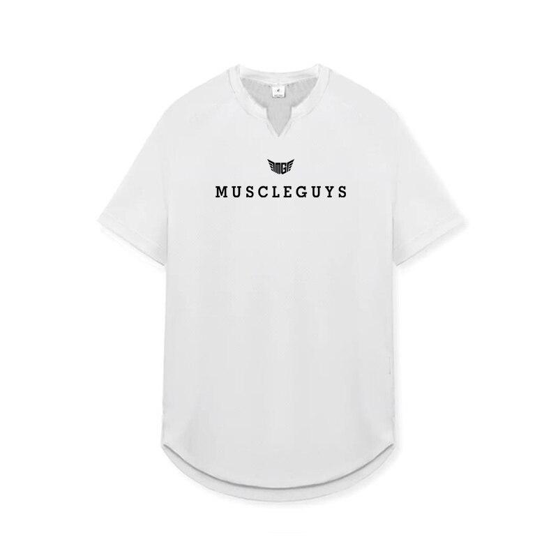 

Muscleguys, новые поступления, весенне-летняя одежда для фитнеса с v-образным вырезом, облегающая модная одежда с короткими рукавами, легко сочетается XXL белый
