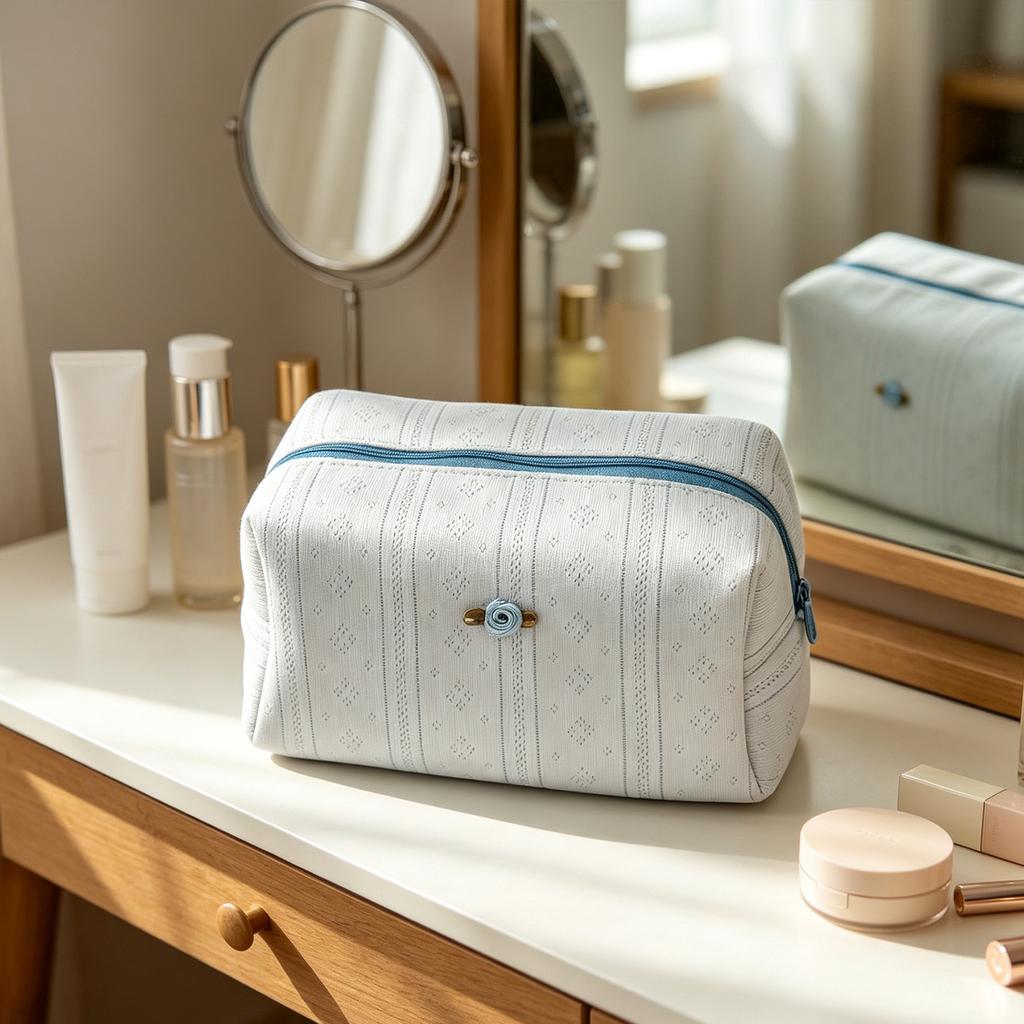 Roses Print Cosmetic Bag Zipper Closure Stylish Storage Bags Portable Organizer for Shopping And Outdoor Family Outings