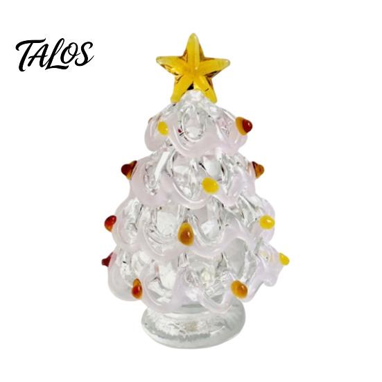 Elegant Office Desk Decor Glazed Glass Christmas Tree Figurine, Handcrafted Ornament Gift for Friends Holiday Display, Colorful Modern Table