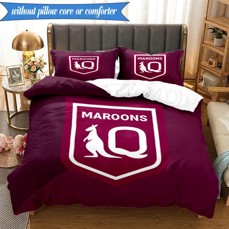 3PCS Australia Maroons Rugby Team Emblem Bedding Set 2D Printing (Includes 1 Duvet Cover + 2 Pillowcases Coreless), Bedroom decor,Fan gift