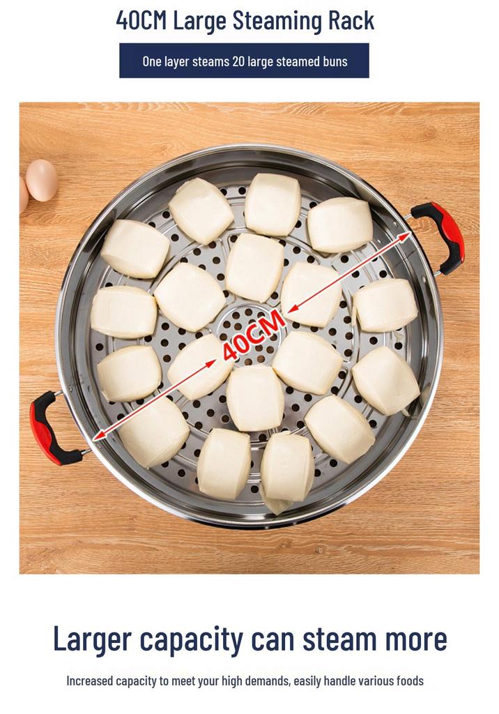 52cm Multifunctional Electric Steamer with Auto Shut-off, Keep Warm Feature, Stainless Steel, Three Layers