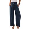 Solid Color Elastic Waistband Tied Pants Solid Elastic Waist Tether Pants Women
