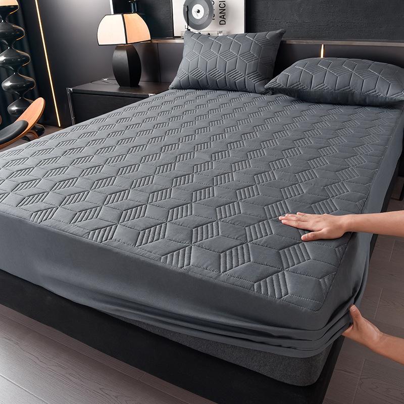 1 szt. Wodoodporny Pokrowiec na Materac Jednolity Kolor Pikowany Geometryczny Wzór Gruby Trwały Materiał do Domu i Akademika, Gładka Tekstura