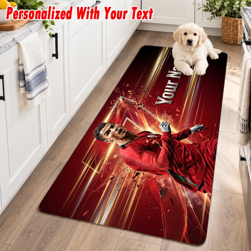 Cristiano Ronaldo Custom Name Flannel Rug Kitchen Mat Non Slip Floor Carpet Personalized Home Decor