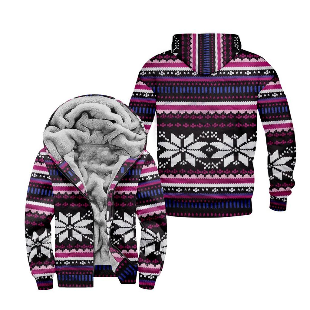 Men's Personalized Casual Printing Long Sleeve Zipper Sweater Thick Cotton Suit Winter