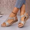 Fashion Bohemia Glitter T-Tied Sandals Women 2025 Summer National Bead Decoration Wedge Heels Shoes Comfortable Light Weight Sandals