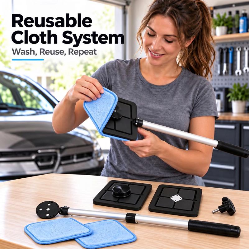 1 Set Microfiber Washable Pad Extendable Handle Cleaning Tool Telescopic Car Windshield Cleaner For Auto Window Glass Care