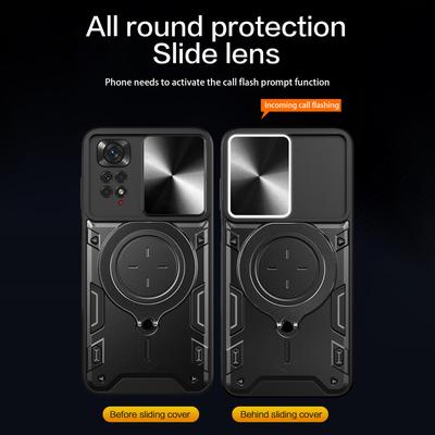 Pentru Xiaomi Redmi Note 11 Pro 4G (MediaTek)/5G (Qualcomm)/Note 11E Pro 5G/Note 11 Pro+ 5G (India) Husă de telefon TPU PC cu suport și capac glisant pentru obiectiv