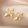 Elegant Enamel Rhinestone Flower Earrings – Versatile, Fashionable Design for Women