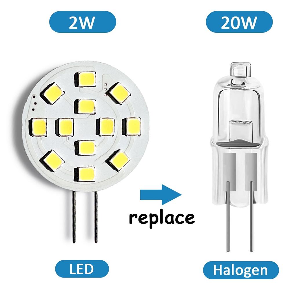 10 Pack G4 LED Bulbs AC/DC 12V 2W SMD2835 Super Bright for Recessed Puck Light Cabinet RV Interior Lighting