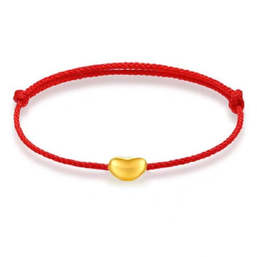 Vietnam Gold Acacia Red Bean Couple's Woven Bracelet - Copper Gold Plated DIY Valentine's Gift
