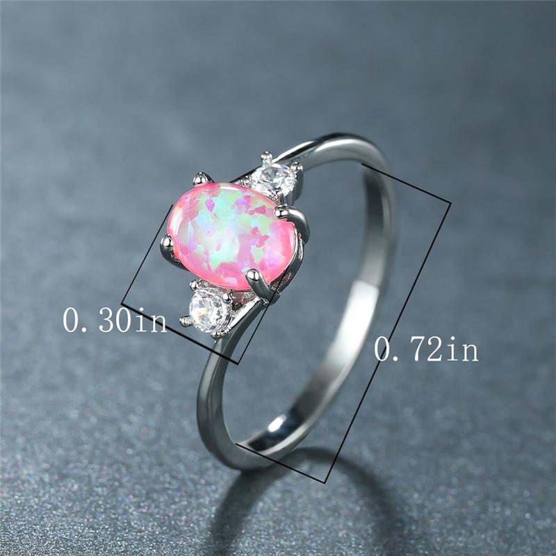 Niedliche weibliche geometrische weiße rosa Feueropal-Ring mit kleinem ovalen Stein, modische Farbe, Hochzeitsschmuck für Frauen
