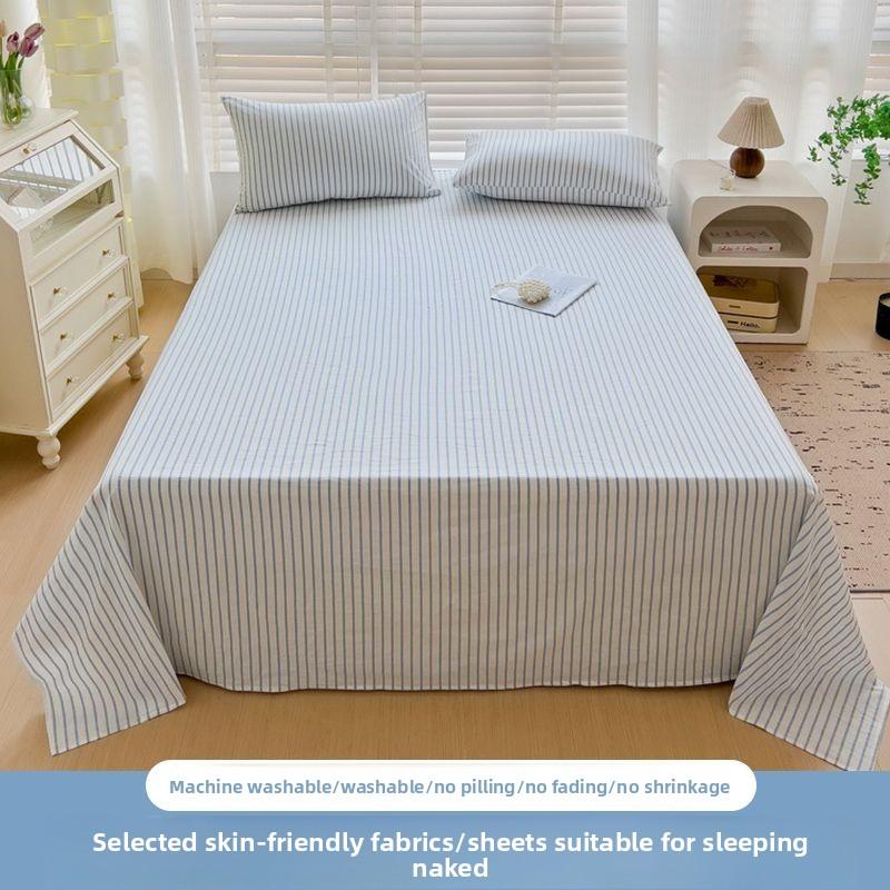 Thick Brushed Striped Bed Sheet Minimalist Solid Student Dormitory Single/Double 3Pcs Set