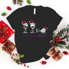 Premium TshirtChristmas Wine Glass Drink Drank Drunk Print TShirts For Women Summer Funny Round Neck Short Sleeve Casual Top