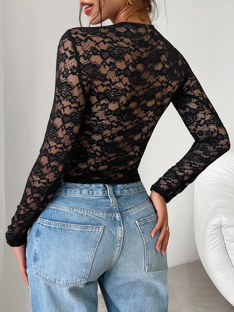 Women y2k Sexy Wind Slim Hollow Long Sleeve Tie Lace Shirt Top