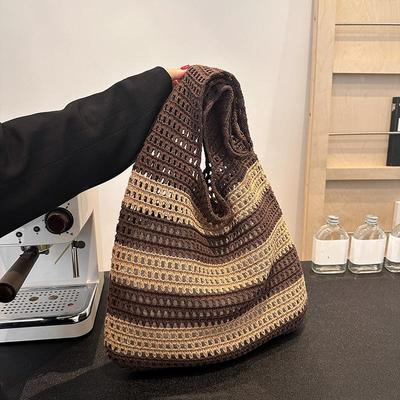 Woven Women Shoulder Bags Ladies Stripe Designer Knitted Braid Handbags Tote Summer Beach Shopper Purses