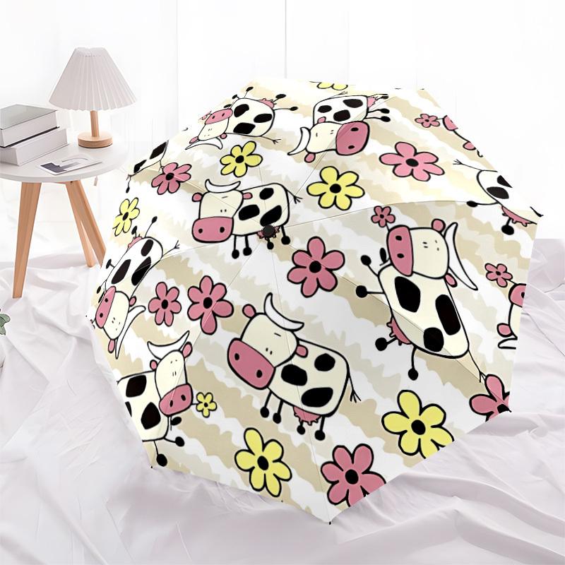 1pc Cow FloralAutomatic Open/close Folding Umbrella, Compact Portable Travel Umbrella, Perfect Birthday/Holiday, Cute Umbrella y056