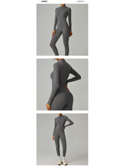 Zipper Style Nude Feel Long Sleeve Yoga & Running Bodysuit - High Intensity, Tight Fit #8306
