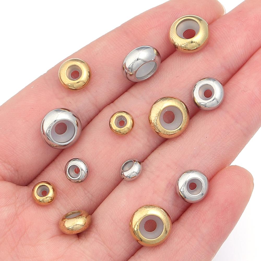 10pcs/lot Stainless Steel Crimp End Beads Stopper Spacer Beads With Rubber Silicone For DIY Bracelet Jewelry Making Supplies