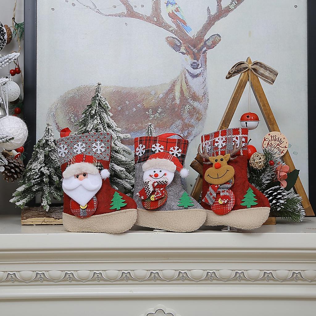 Festliche Weihnachtsrequisite Cartoon Stoff Kleine Nikolaussocke Kopf Geschenktüte Kreativ Großhandel