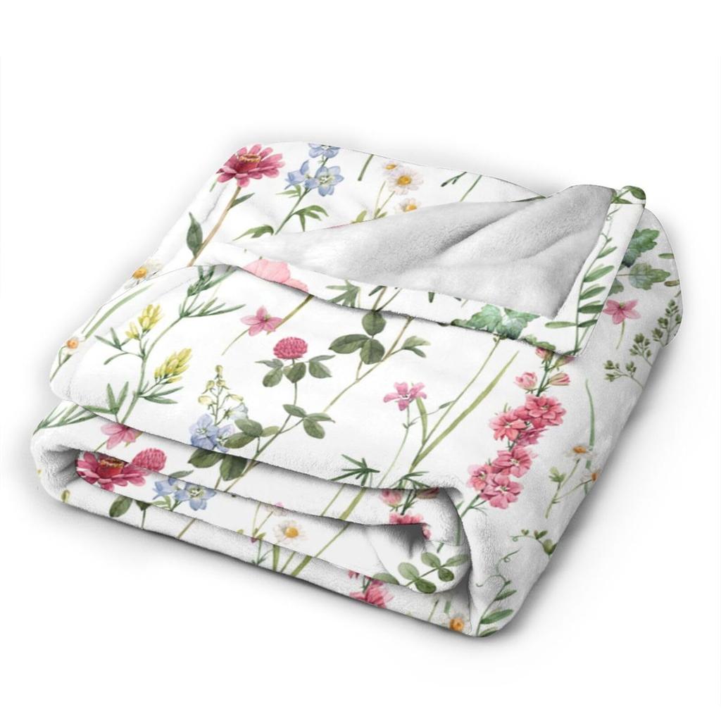Watercolor floral blanket colorful wildflower blanket flannel wool blanket farmhouse blanket decoration sofa warm bed decoration
